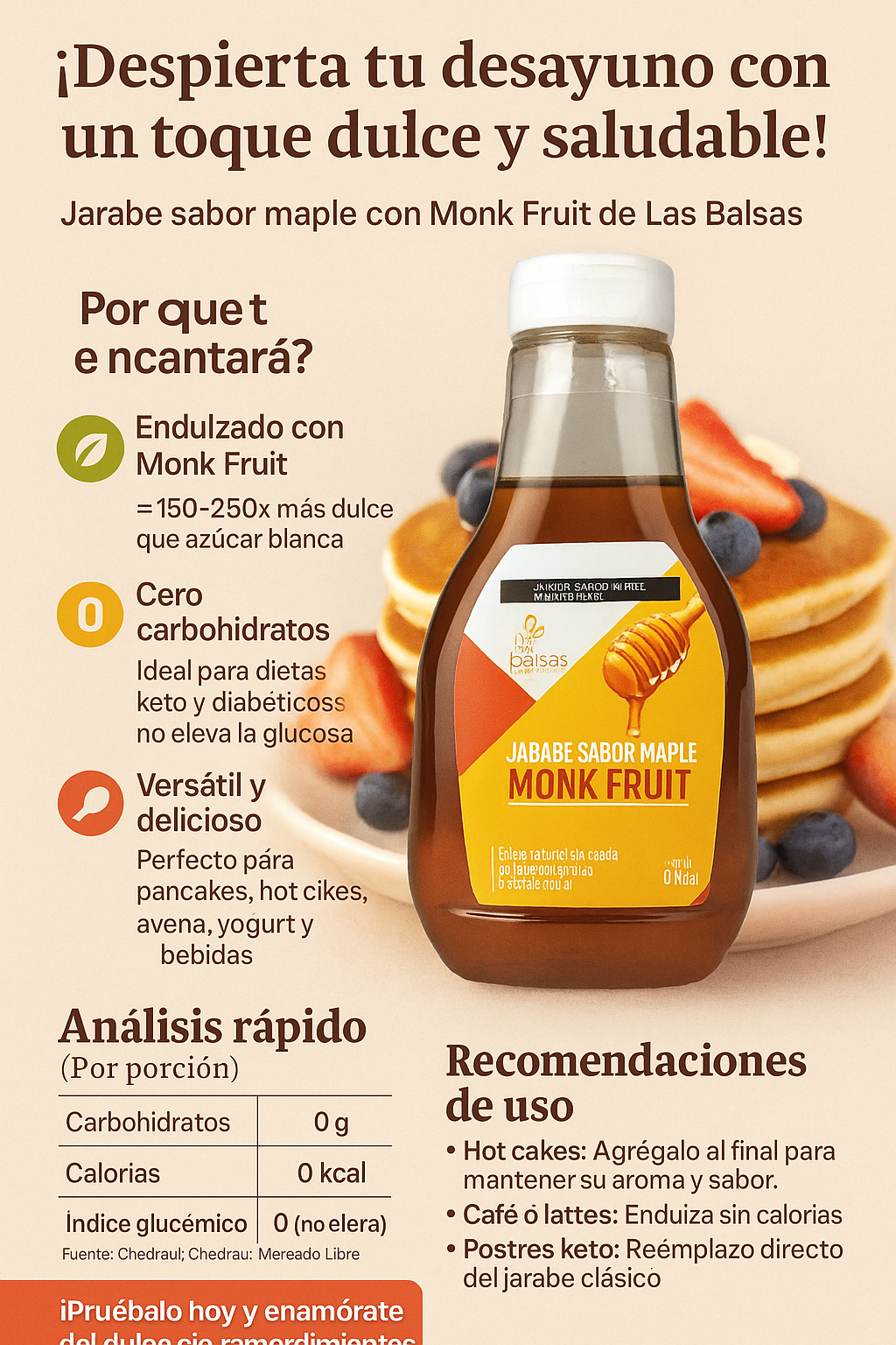 Jarabe Sabor Maple Endulzado con Monk Fruit – Las Balsas (250 ml)
